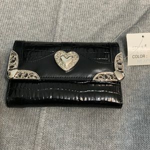 Designer inspired black leather tri fold wallet.